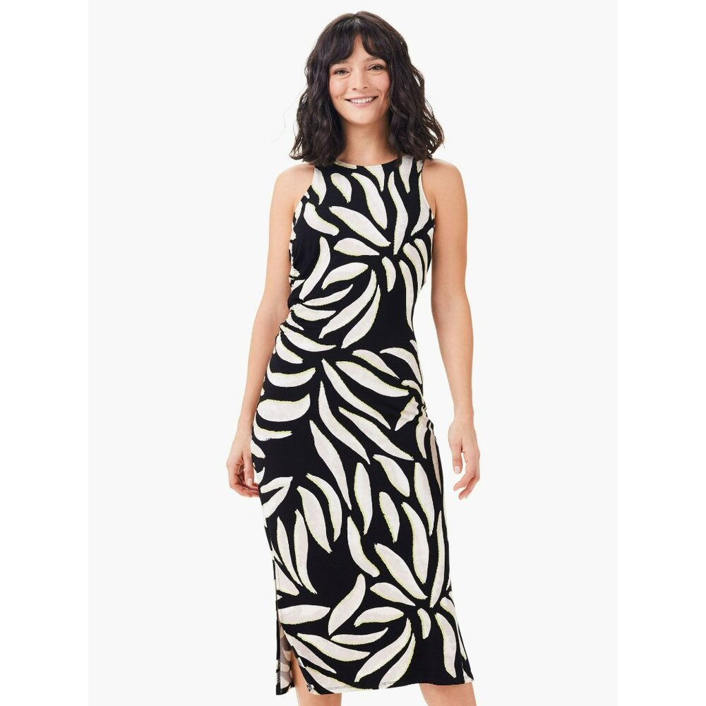 NEW Nic & Zoe Breezy Leaves Midi Dress Sz M Black Multi Lined Side Slit $188 - Picture 2 of 12